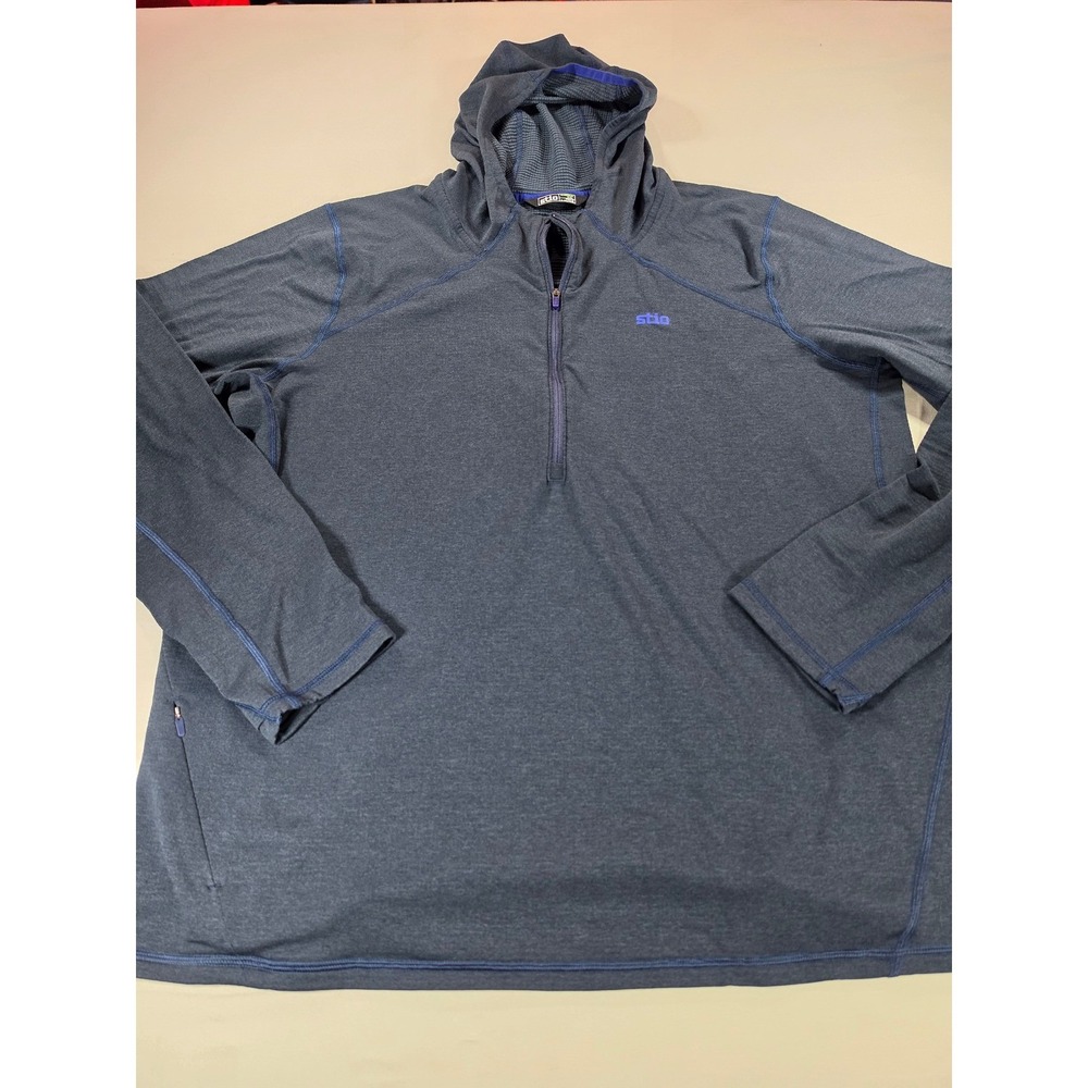 Stio Mens Polartec Power Grid 1/4 Zip Hoodie Gray Purple XXL Raglan Fleece